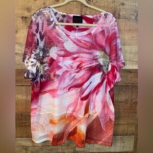 French Blue Floral Animal Print Rhinestone Top